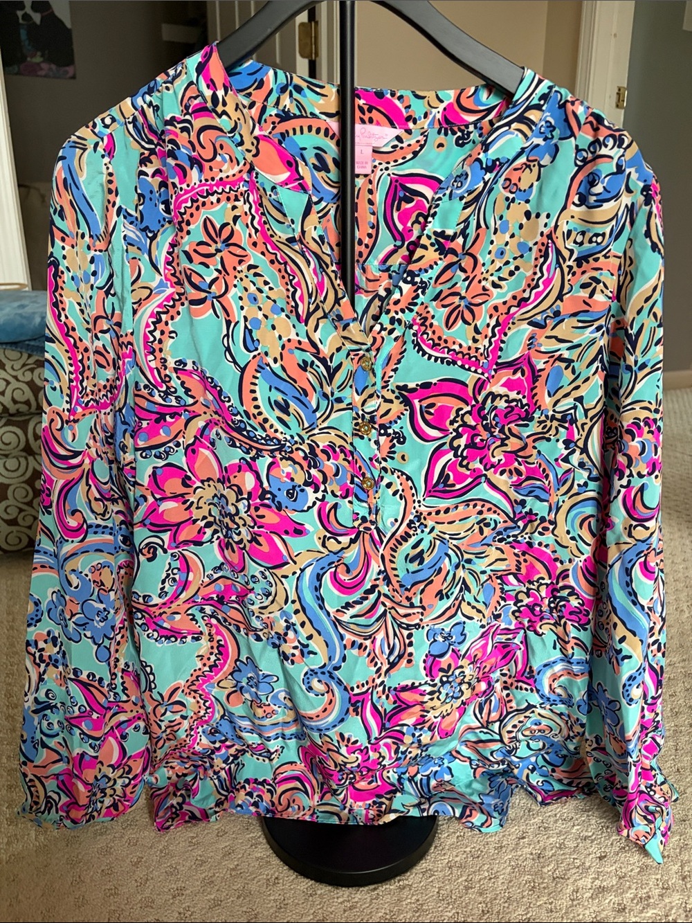 Lilly Pulitzer Aqua, Pink & Blue Floral Paisley Blouse